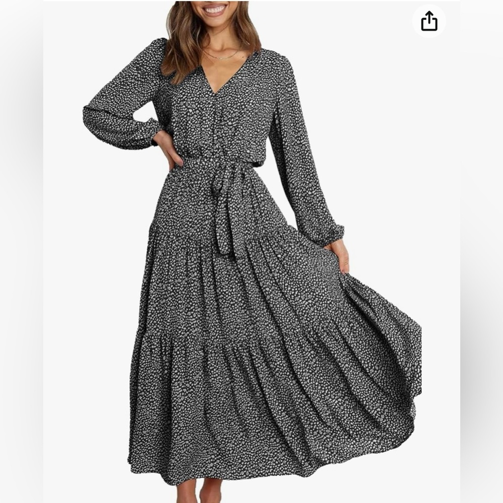 Women’s Spring Long Sleeve Wrap V Neck Ruffle Floral Maxi Dress
